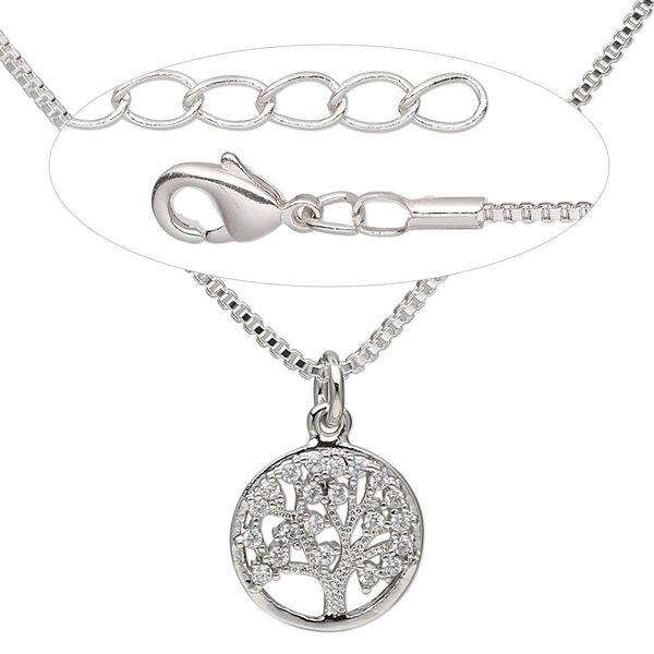 Necklace, Everyday Jewelry™, cubic zirconia and silver-plated brass charm with silver-plated brass chain, 18 inches. Sold individually. image number 0