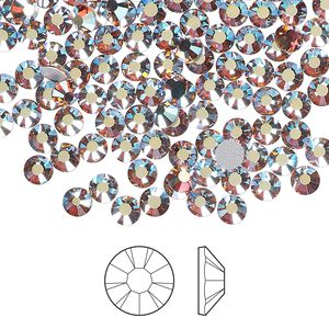 Flat back 1pkg144, dusty rose AB foil back Preciosa Viva 12® Czech crystal rhinestone 3.8-4mm chaton rose round SS16