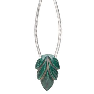 Malachite 1pkg1, hand-cut top-drilled carved leaf bead natural 18x12mm