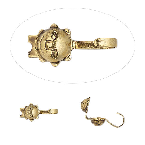 Bead tip, Hot Tips®, antique gold-plated brass, 7x5mm sun face. Sold per pkg of 100. image number 0