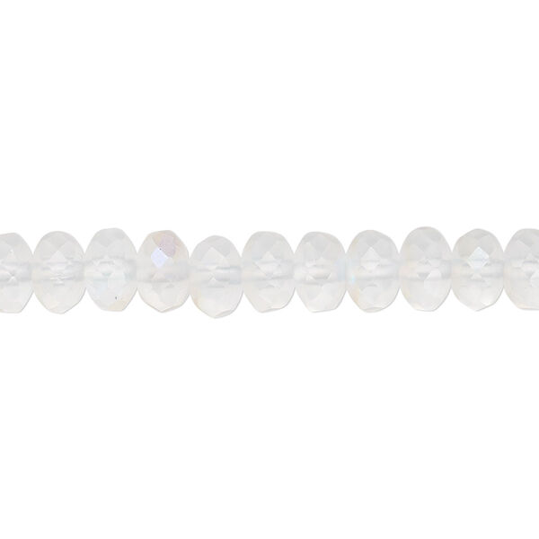 Bead, Czech fire-polished glass, matte opal AB, 7x5mm faceted rondelle. Sold per 15-1/2" to 16" strand. image number 0