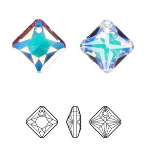 Drop 1pk crystal AB, Crystal Passions® 16mm pendant princess cut 6431