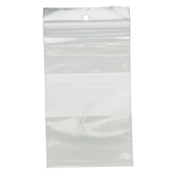 Bag, Tite-Lip™, plastic, clear and white, 3x5-inch top zip with block and hole. Sold per pkg of 1,000. image number 1