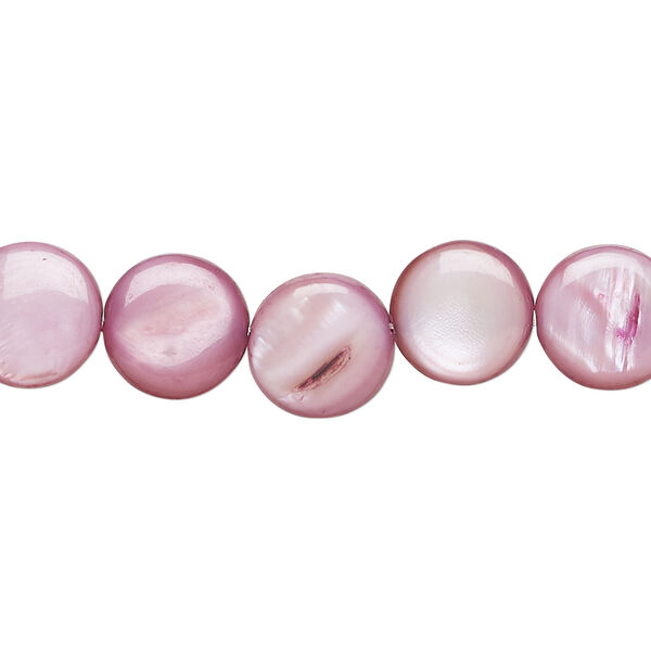 Mother-of-pearl shell 1pkg1, puffed flat round bead 15 inch orchid 9-10mm image number 0