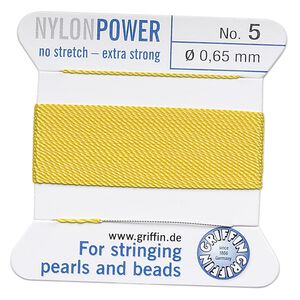 Thread, Griffin, nylon, yellow, size #5. Sold per 2-meter card (approximately 78 inches).