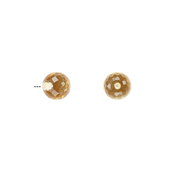 Bead, citrine (heated), 6mm half-drilled faceted round, B grade, Mohs hardness 7. Sold per pkg of 2. image number 0