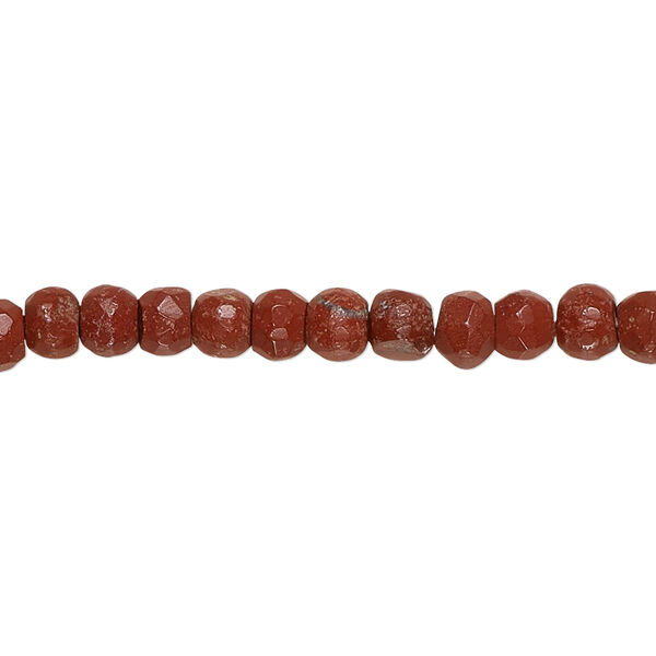 Bead, red jasper (natural), 5x3mm-6x4mm hand-cut faceted rondelle with 0.4-1.4mm hole, C grade, Mohs hardness 6-1/2 to 7. Sold per 8-inch strand. image number 0