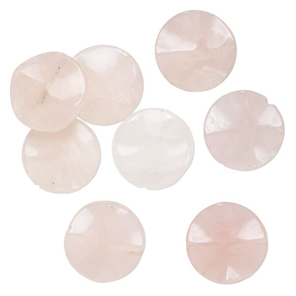 Bead, rose quartz (natural), 30mm wavy flat round with 0.5-1.5mm hole, C grade, Mohs hardness 7. Sold per pkg of 8. image number 0