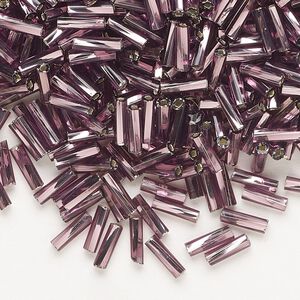 Bead, Preciosa Ornela Czech glass, bugle bead, pkg/50g, 1/4 inch twisted, silver-lined transparent amethyst, (27060).