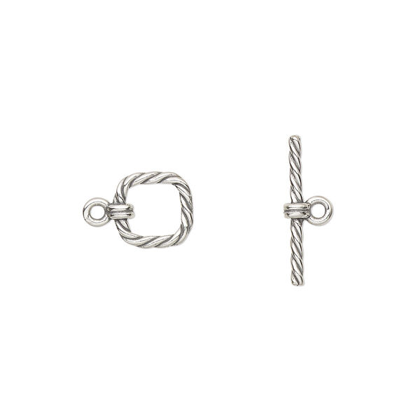Clasp, JBB Findings, toggle, antiqued sterling silver, 8x8mm twisted square. Sold per pkg of 2. image number 0