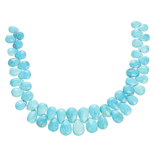 Bead, sleeping beauty turquoise (stabilized), 7x5mm-13x9mm graduated hand-cut faceted teardrop, B grade, Mohs hardness 5 to 6. Sold per 8-inch strand, approximately 45 beads. image number 0