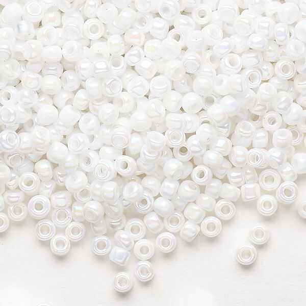 Seed bead, Dyna-Mites™, glass, opaque rainbow white, #8 round. Sold per 1/2 kilogram pkg. image number 0