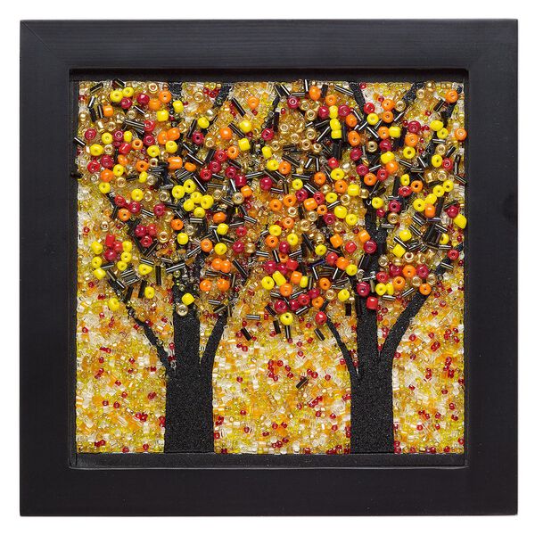 Sabrina Frey Bead Mosaic™ Starter Kit, glass / medium-density fiberboard / glue, pkg/1, multicolored, (4) 6x6 inches with "Four Seasons" design. image number 3