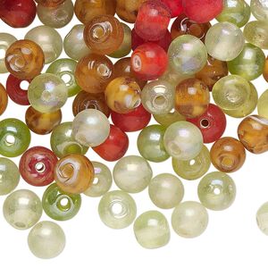 Bead mix, iridescent glass, translucent mixed colors, 6mm round. Sold per 2-ounce pkg, approximately 190 beads.