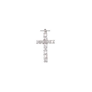 Drop, cubic zirconia and silver-finished brass, clear, 14x9mm single-sided cross. Sold individually.