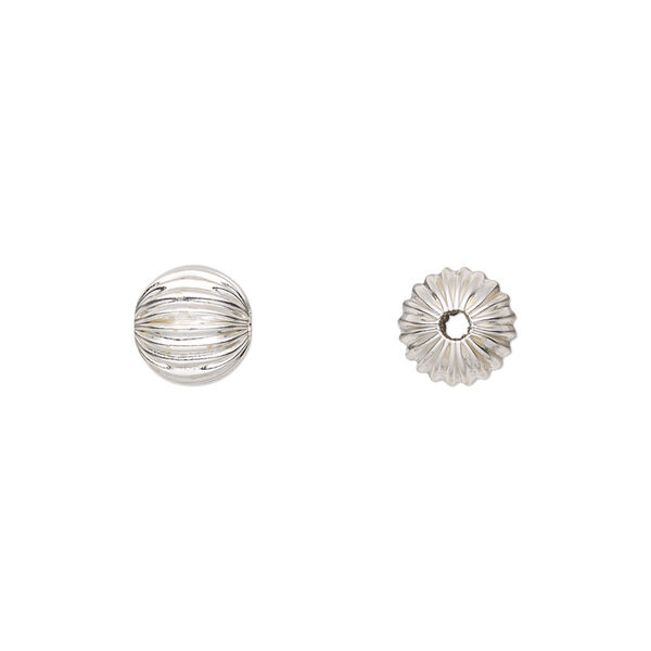 Bead, sterling silver, 8mm seamless corrugated round. Sold per pkg of 10. image number 0