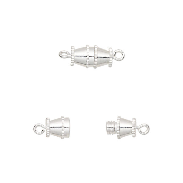 Clasp, barrel, silver-plated brass, 10x5mm. Sold per pkg of 10. image number 0