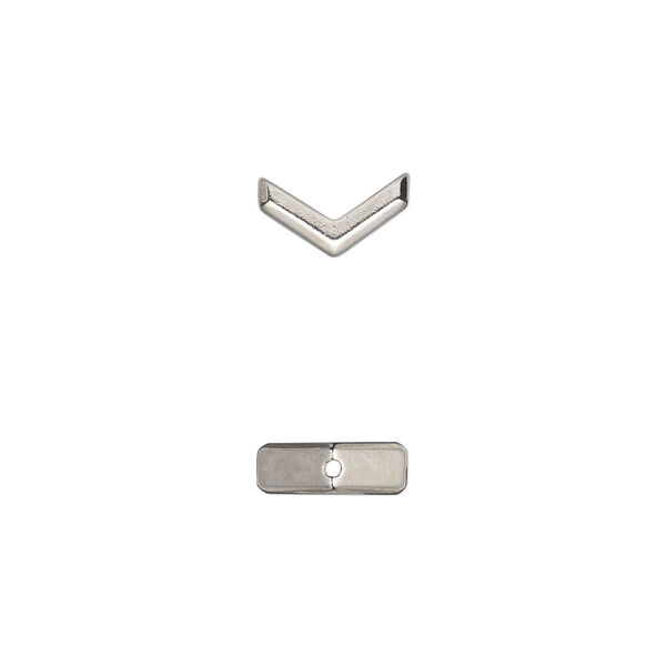 Bead, TierraCast®, white bronze-plated pewter (tin-based alloy), 10x5.5mm vertically-drilled faceted chevron with geometry theme. Sold per pkg of 4. image number 0