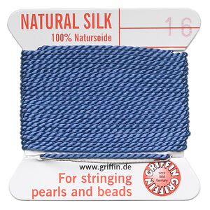 Thread, Griffin, silk, blue, size #16. Sold per 2-meter card (approximately 78 inches).