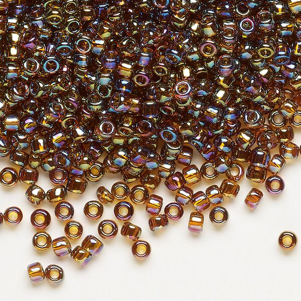 Seed bead, Dyna-Mites™, glass, transparent rainbow root beer, #8 round. Sold per 40-gram pkg. image number 0