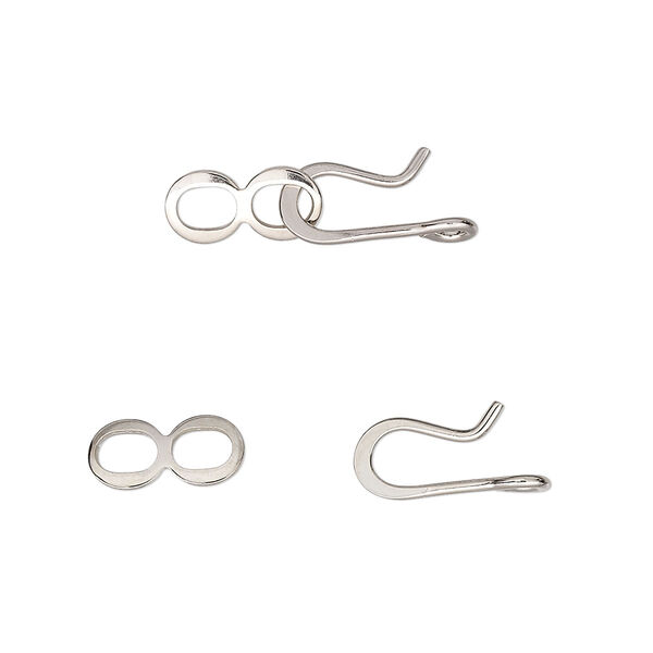 Clasp, hook-and-eye, imitation nickel-plated brass, 18x6mm flat. Sold per pkg of 10. image number 0