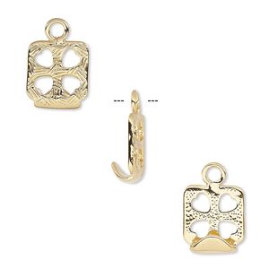 Drop, Almost Instant Jewelry®, gold-finished "pewter" (zinc-based alloy), 15x13mm square with cutout hearts and 12x12mm chessboard setting. Sold per pkg of 2.