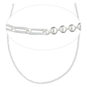 Sterling silver 1pkg1, cut cable / ball chain 16 inch 3.3mm / 3mm