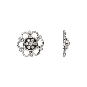 Link, antiqued sterling silver, 14x3mm open flat flower. Sold per pkg of 2.