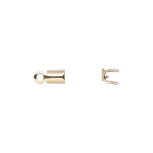 Cord end, fold-over, gold-finished brass, 5x4mm with 3.5mm inside diameter. Sold per pkg of 50.