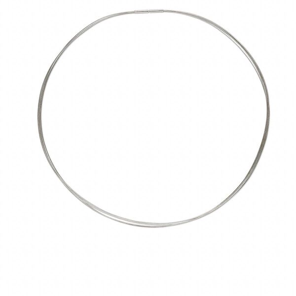 Necklace, plastic coated stainless steel, silver, 5-strand choker-style, 18-inches. Sold individually. image number 0