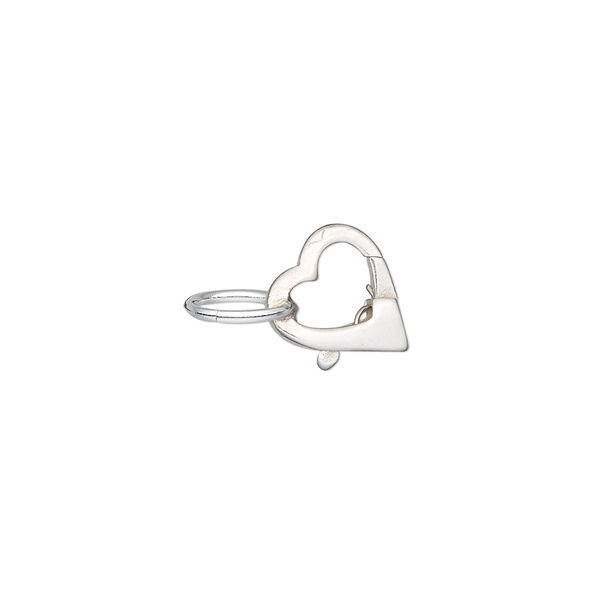 Clasp, lobster claw, sterling silver, 11x9mm heart with jump ring. Sold individually. image number 0