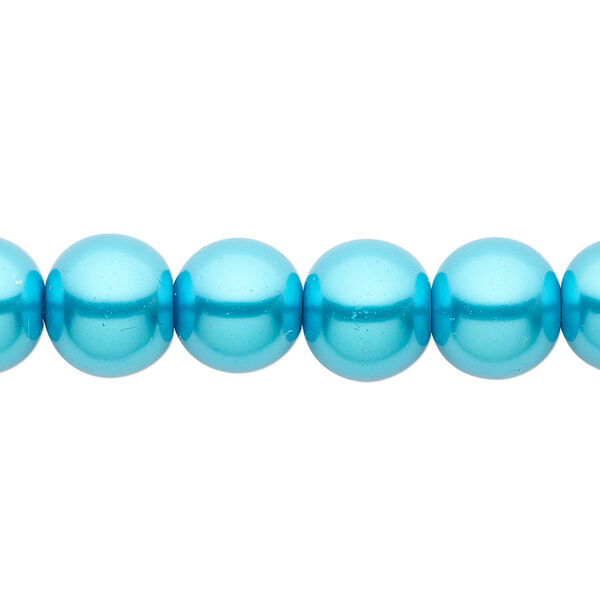 Bead, crystal pearl, turquoise blue, 10mm round. Sold per pkg of (2) 15-1/2" to 16" strands, approximately 80 beads. image number 0