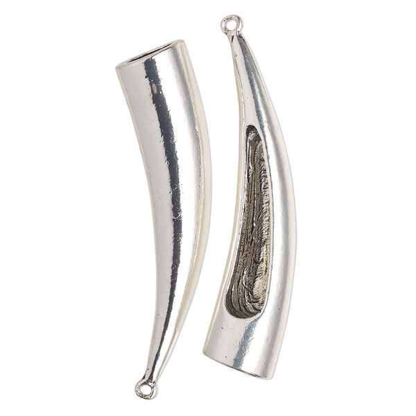 Cord end, antique silver-finished "pewter" (zinc-based alloy), 63x14mm glue-in curved cone, accepts cording up to 9.5mm. Sold per pkg of 2. image number 0