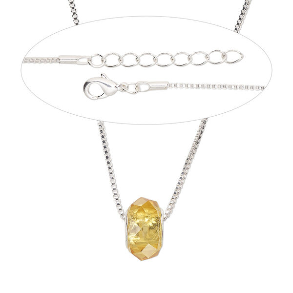 Necklace, Everyday Jewelry™,  brass and crystal, rondelles on silver-plated chain with lobster claw clasp, 20 inches. Sold individually. image number 0