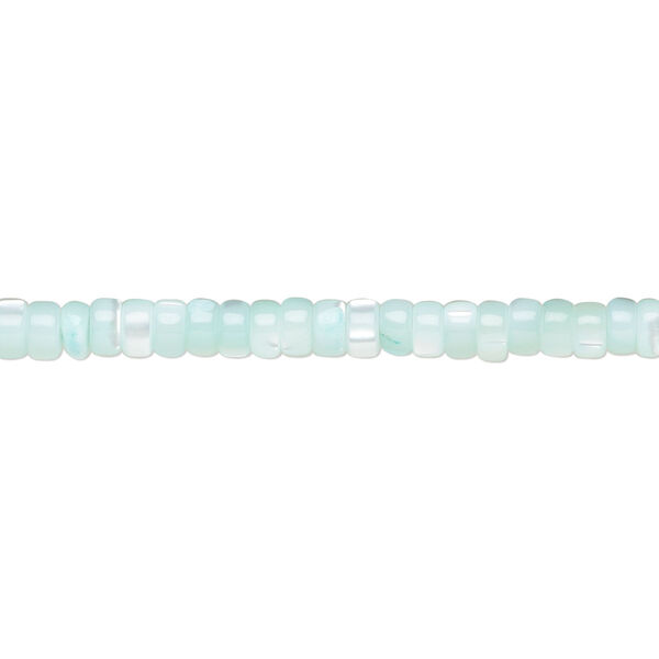 Bead, mother-of-pearl shell (dyed), aqua blue, 3x2mm heishi, Mohs hardness 3-1/2. Sold per 15-1/2 to 16-inch strand. image number 0