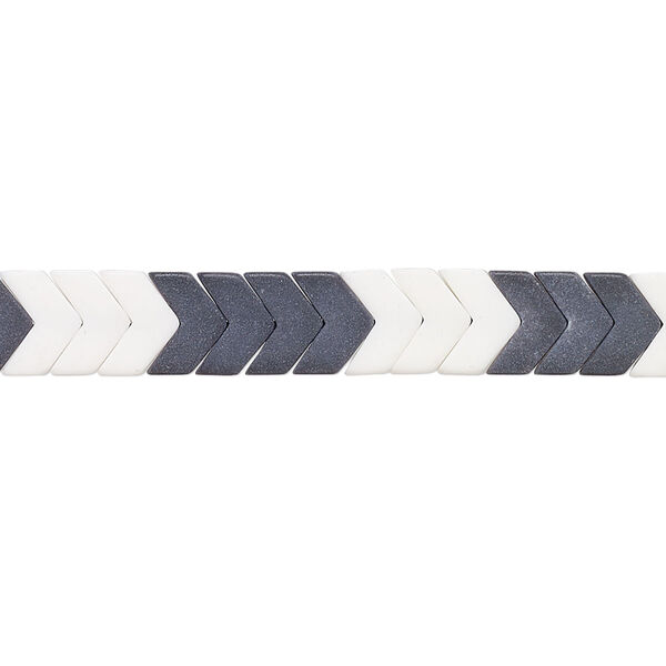 Bead, porcelain, opaque matte black and white, 6.5x4mm chevron. Sold per 15-1/2" to 16" strand, approximately 110 to 130 beads. image number 0