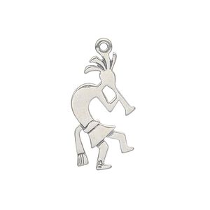 Charm, antiqued sterling silver, 24x12mm double-sided Kokopelli. Sold individually.