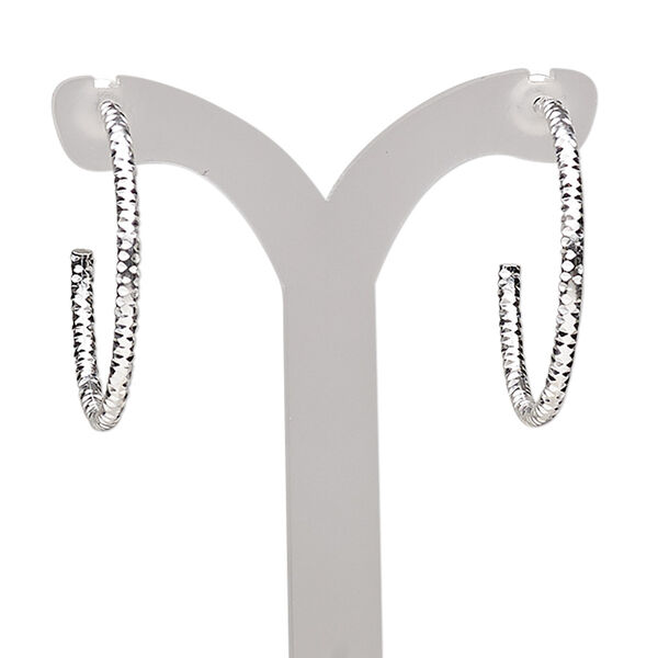 Earring, silver-plated brass, 25mm textured round hoop. Sold per pair. image number 0