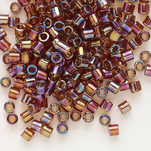 Seed bead, Delica®, glass, pkg/7.5g, #8 round, translucent rainbow topaz (DBL-0170).