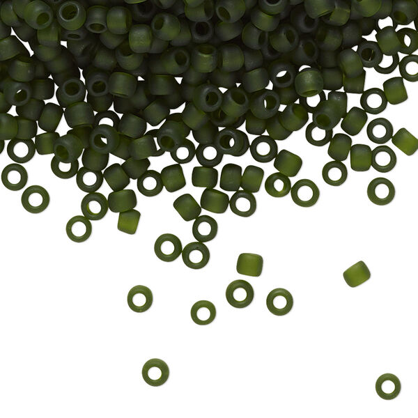 Seed bead, TOHO BEADS®, glass, pkg/50g, #8 round, translucent frosted olivine (TR-08-940F). image number 0