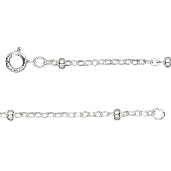 Chain, sterling silver, 1.8mm flat cable and 3x1.5mm rondelle, 18 inches with springring clasp. Sold individually. image number 0