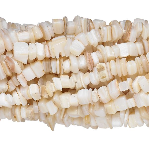 Bead, mother-of-pearl shell (bleached), small chip, Mohs hardness 3-1/2. Sold per pkg of (10) 34-inch strands. image number 0