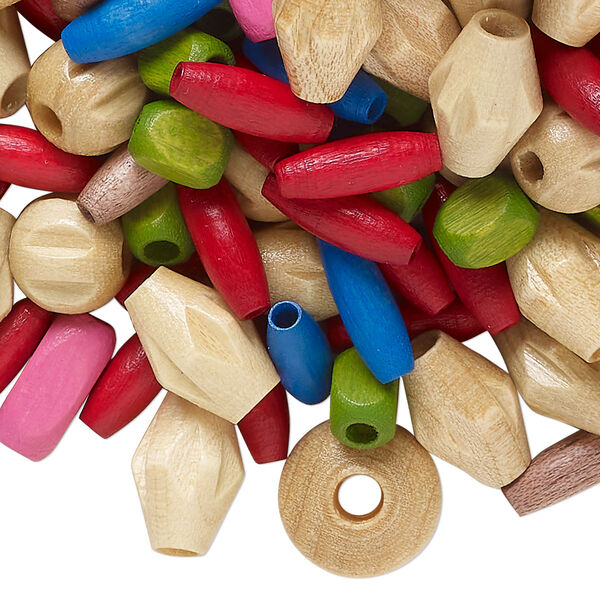 Bead mix, wood (dyed/waxed), mixed colors, 7x4mm-14x10mm mixed shapes. Sold per 4-ounce pkg, approximately 900 beads. image number 0