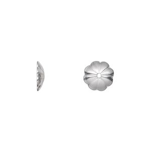 Bead cap, sterling silver, 9x2mm flower, fits 10-12mm bead. Sold per pkg of 2.