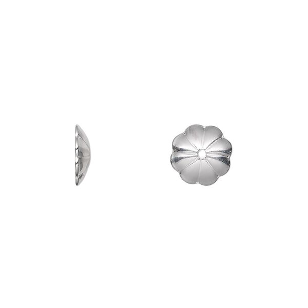 Bead cap, sterling silver, 9x2mm flower, fits 10-12mm bead. Sold per pkg of 2. image number 0
