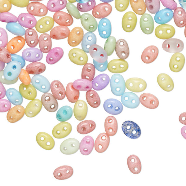 Bead mix 25g pk opaque and transparent mixed colors, Preciosa Twin™ Pressed Twin Czech glass, 5x2.5mm oval image number 0