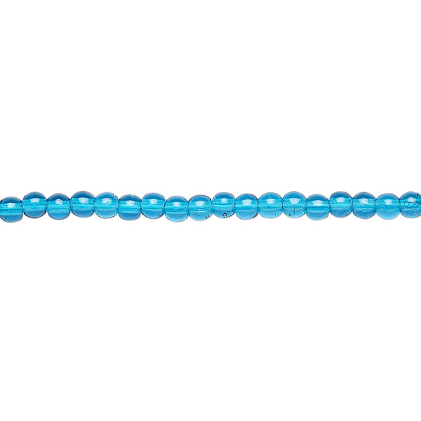 Bead, Czech glass druk, transparent dark aqua blue, 3mm round. Sold per 15-1/2" to 16" strand. image number 0