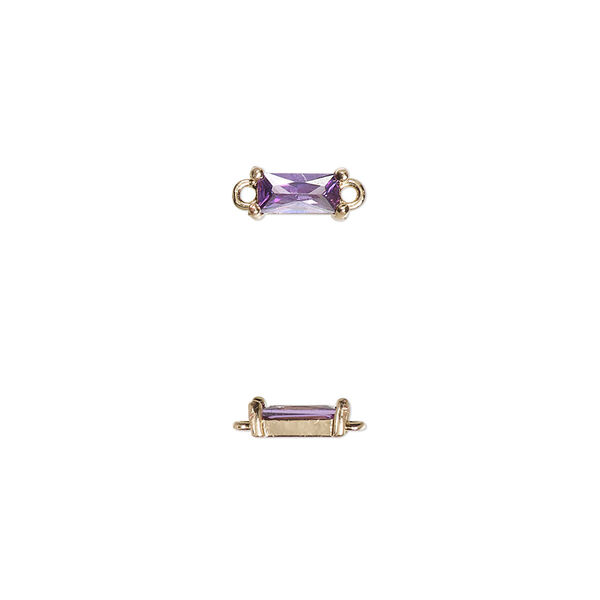 Link, glass and gold-finished brass, purple, 7.5x4mm faceted rectangle. Sold per pkg of 10. image number 0
