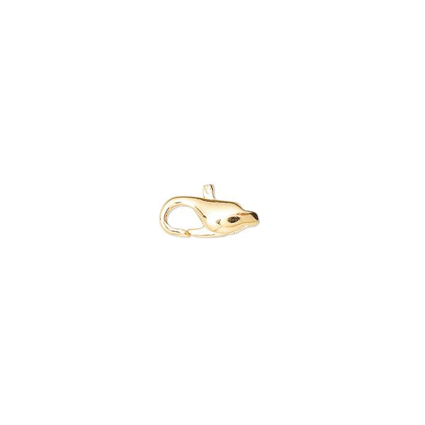 Clasp, lobster claw, gold-plated brass, 9x4mm rectangular hook. Sold per pkg of 10. image number 0
