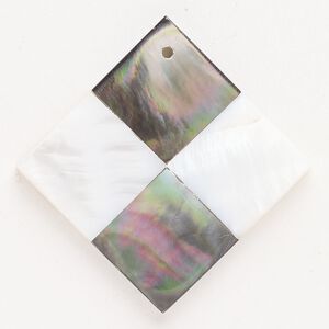 Focal mother-of-pearl shell black lip shell 1pk 48mm flat diamond, bleached assembled